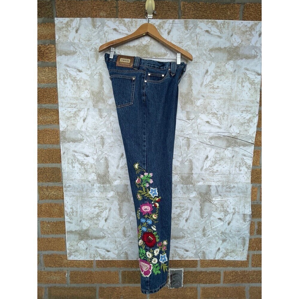 Lawman Embroidered Bootcut Jeans Sz 7 Floral - Picture 5 of 12